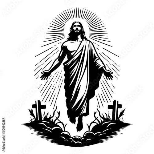 The Ascension of Jesus, New Testament plot, black silhouette vector on transparent background