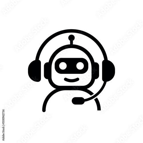 Support robot icon wearing headset with antenna and smile