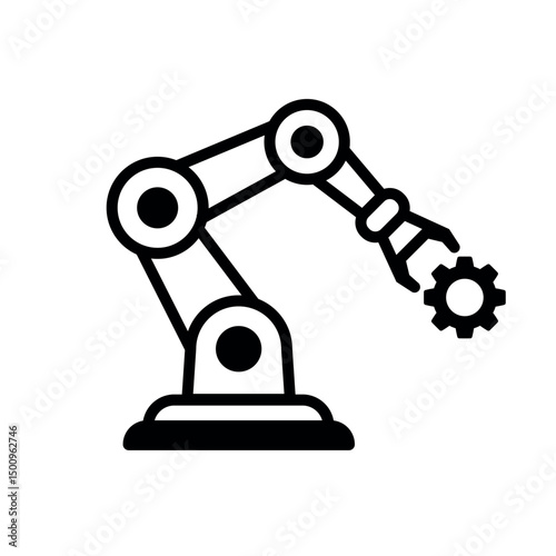 Robotic arm icon holding gear in modern automation style