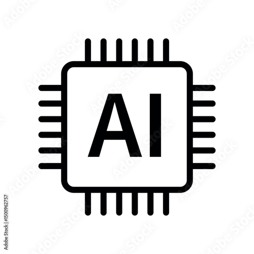 AI processor icon with extended circuit connectors in bold outline