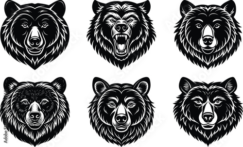 Bear head silhouette,head of a bear illustration,bear head silhouette isolated on white background.