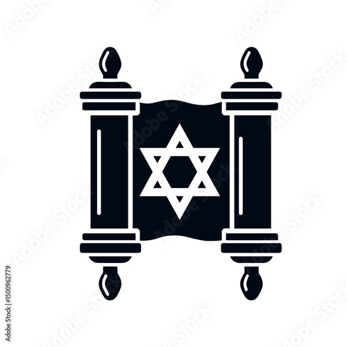 Torah scroll with Star of David in black vector art on transparent background