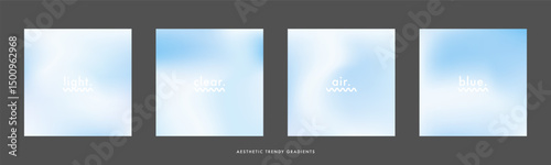 Abstract minimal square blue sky cover design. Aesthetic light blue clear sky gradient background. Set of 4 gradient templates for social media post, cover, banner, ads