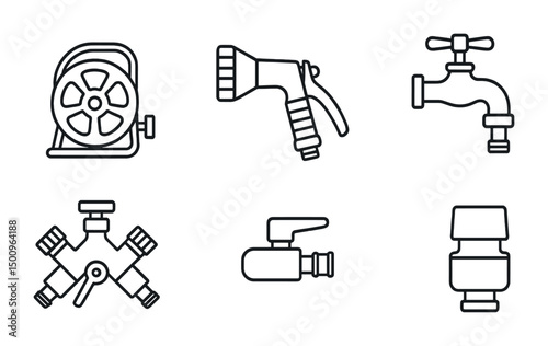 Gardening tools and equipment: hoses, faucets, and sprayers for outdoor use