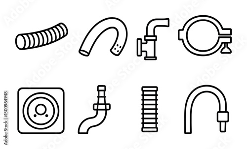 Plumbing tools and pipe icons for construction and maintenance design