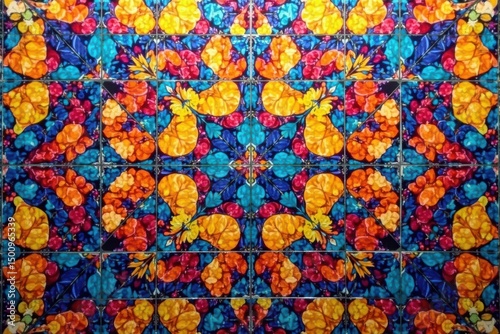 Intricate geometric tile pattern, vibrant colors, geometric, trendy, shapes