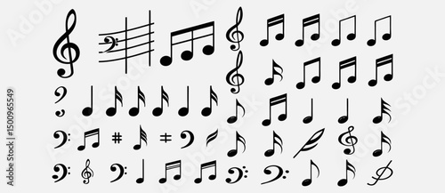 Music notes icon set isolated on transparent background. Music notes symbol png vector eps file.