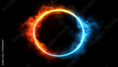 Abstract Fiery And Icy Circle Design With Glowing Texture