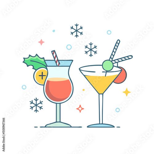 Cocktail party set with iced lime drink, alcoholic beverage design