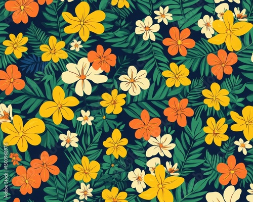 Wallpaper Mural abstract seamless tropical pattern with bold leaves and flowers Torontodigital.ca