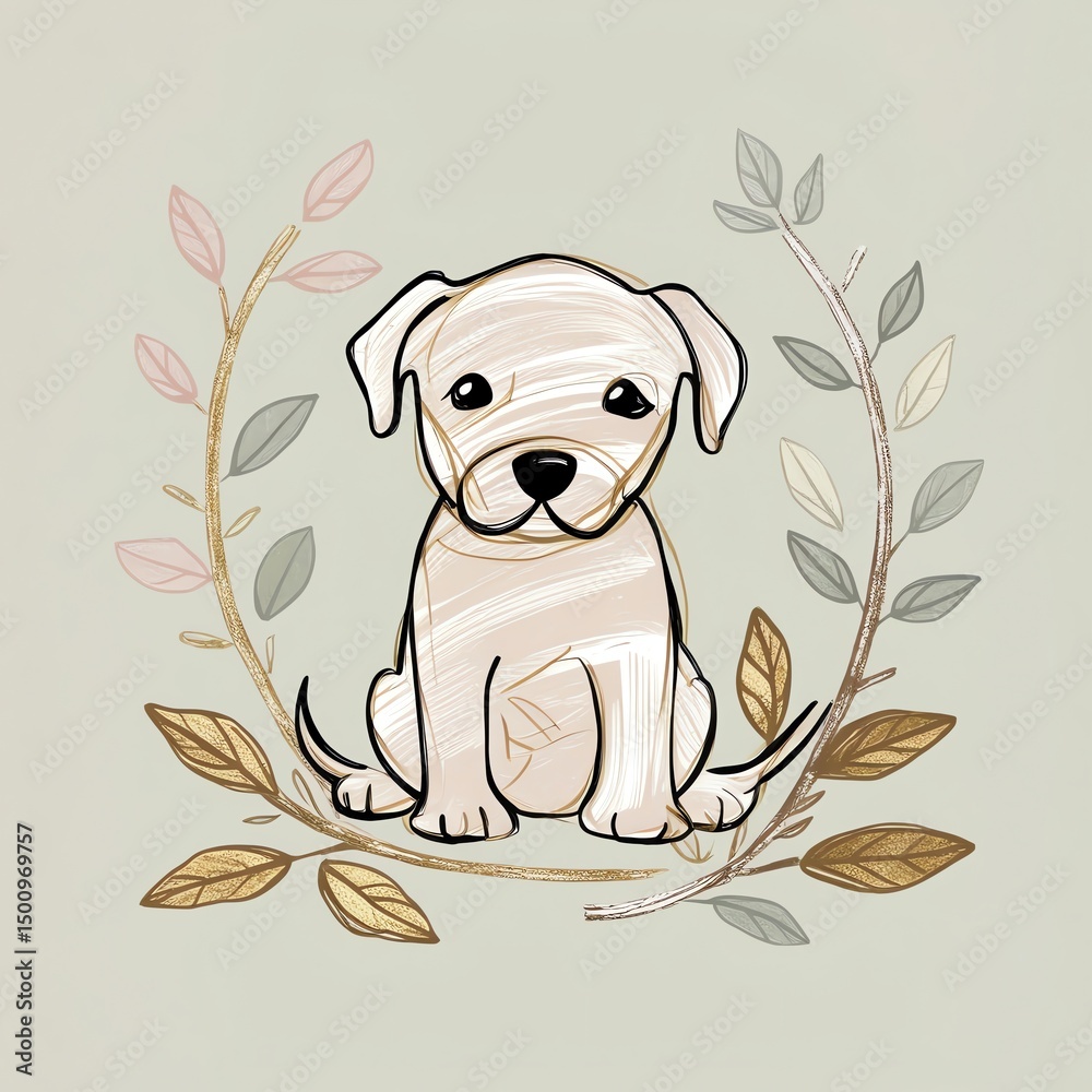 Obraz premium Adorable Puppy in a Floral Wreath