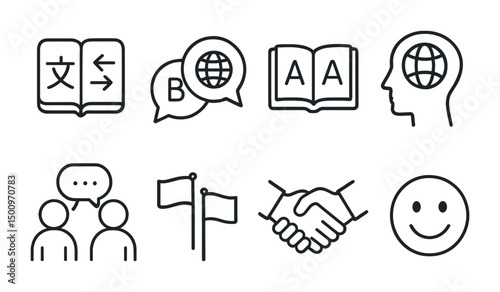 Language and communication icon set for education and design projects