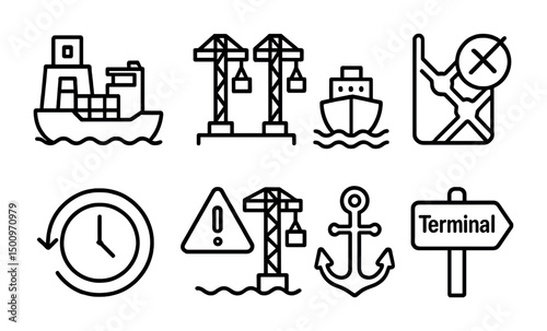 Maritime icons for shipping and navigation design