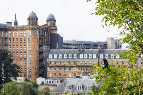 Glasgow cityscape in Scotland, where historic buildings meet modern architecture. The River Clyde flows through the heart of the city, crossed by iconic bridges and surrounded by vibrant urban life.