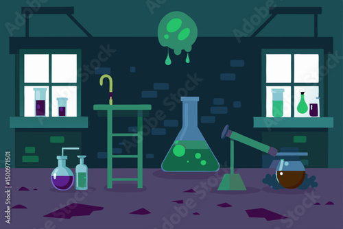 abandoned science lab in a school with dusty equip 