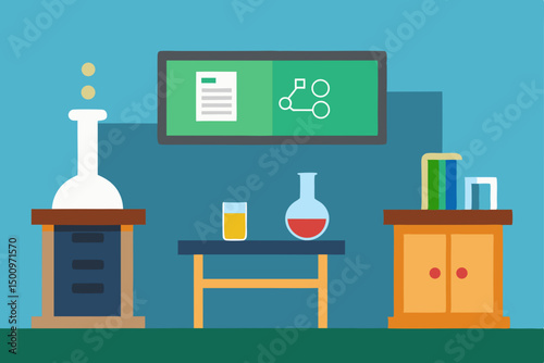cartoon interior of a chemistry classroom with per