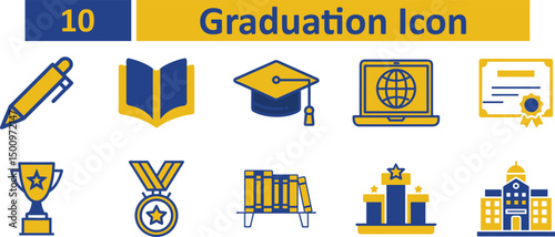 Education student graduation color icon set