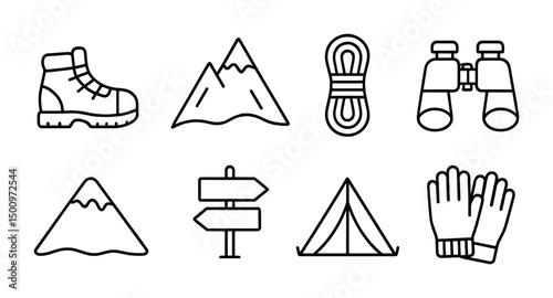 Outdoor adventure icons for hiking and camping gear design projects