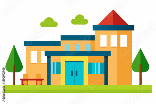 modern elementary school building with a garden 