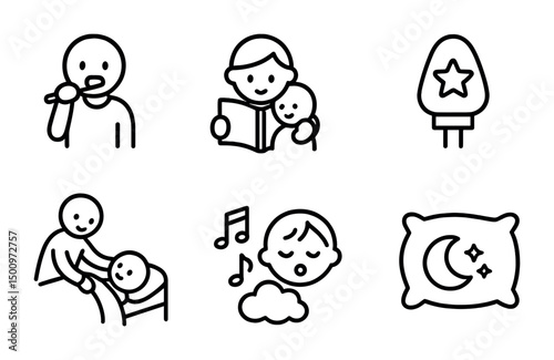 Bedtime routine for kids: brushing, reading, and sleep preparation icons