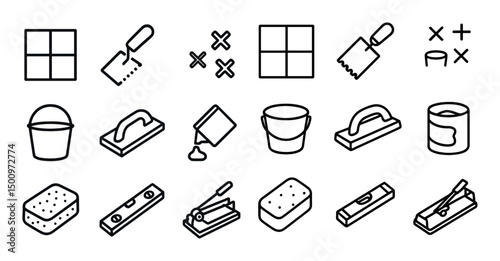 Construction and renovation line icons set – outline, tools, building symbols