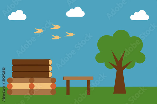 outdoor nature classroom with logs as seats  
