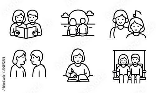 Family activities and relaxation scenes for creative design projects