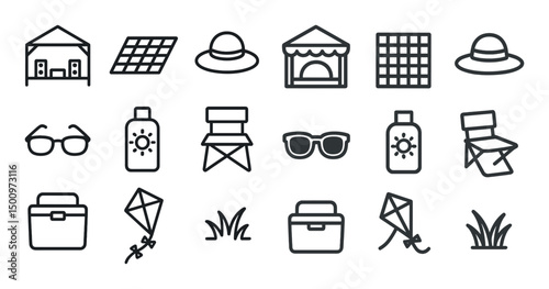 Outdoor leisure line icons set – picnic, garden, summer activity symbols