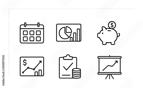 Financial planning icons for business reports and presentations