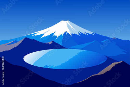reverse aerial view of deep blue crater lake 