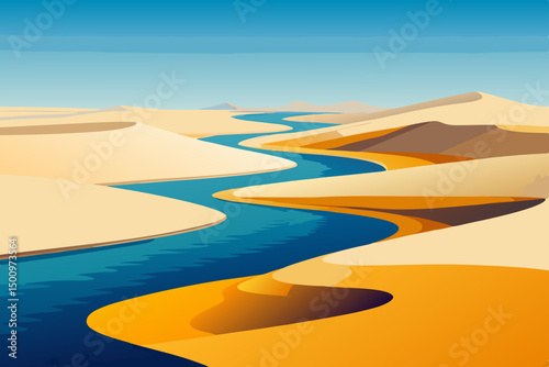 reverse aerial view of golden sand dunes and windi