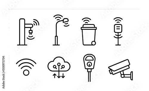 Smart city technology icons for urban innovation and connectivity