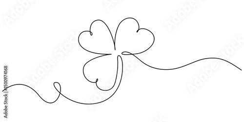 Happy St. Patrick's Day Line Drawing Banner with Shamrock with Editable Stroke Banner, Continuous linear drawing of clover leaves. One line drawing background. Vector illustration. Linear drawing.