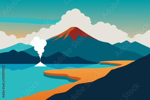 reverse aerial view of steam rising from volcanic .svg