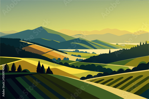 reverse aerial view of sun drenched vineyards 