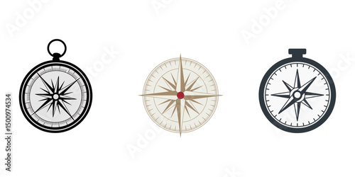 Compass icon vector and silhouette isolated on white background, Compass Logo Design, North South East West Northeast Northwest Southeast Symbol Graphic Vector, North symbol vector set, direction comp