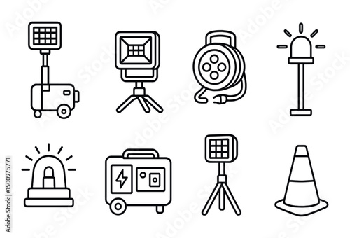 Construction and safety equipment icons for industrial design and planning