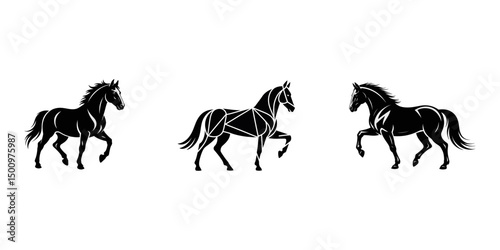 horses on white background, horse black silhouette vector logo, Horses in Pasture Silhouettes, Silhouettes of Horses Running.