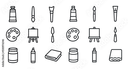 Art and painting outline icons set – line, sketch, creative tools symbols