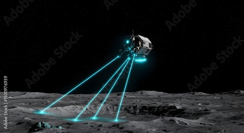 Robot Emitting Blue Beams on Moon