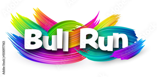 Bull Run crypto phrase in bold white text with vivid brush strokes. Vector illustration for digital finance themes.