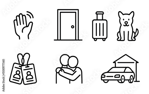 Minimalist icons representing travel, home, and pets concepts for design use
