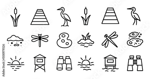 Nature and wildlife line icons set – outline, silhouette, environment symbols