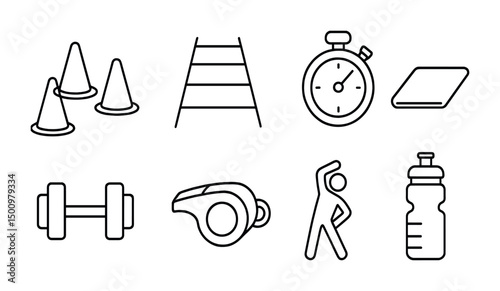 Fitness training essentials: equipment icons for gym and exercise design