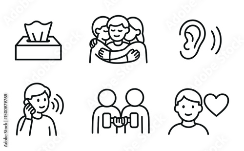 Emotional support and communication vector icons set for community design