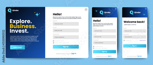 Set Registration pages. Mobile app and Web login and sign up UI concept design. web landing page registration. vector