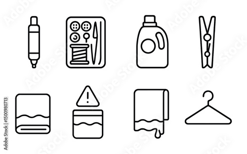 Laundry and sewing essentials icons for crafts or print design