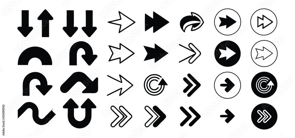 Fototapeta premium Black and white vector arrow icons set for web design