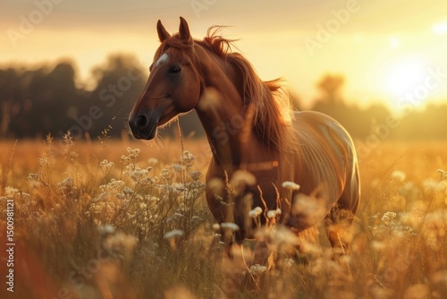 Stallion sunlight outdoors nature.