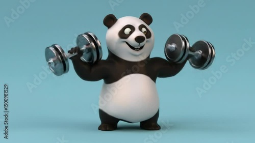 Cartoon panda lifting barbells